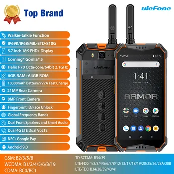 

Ulefone Armor 3WT Walkie-Talkie Rugged 10300mAh IP68 Waterproof 6GB 64GB Helio P70 Android 9.0 NFC OTG Global Version Smartphone