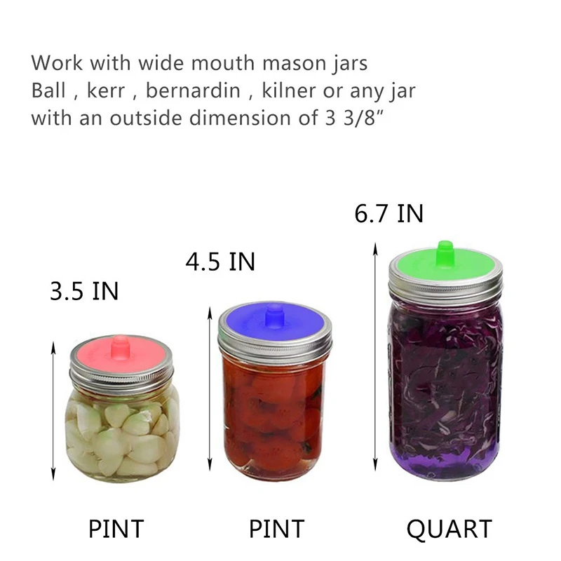 6 безводных Airlock ферментирующих крышек для широкого рта Mason Jar, пищевого силикона ферментированные крышки для квашеной капусты, кимчи, соленья