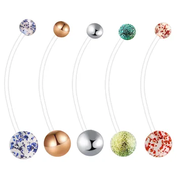 

1pcs 38mm Long Pregancy Belly Button Rings Navel Piercing Soft Bars 14G Colorful Ball Body Pircing Jewelry Anti-allergic