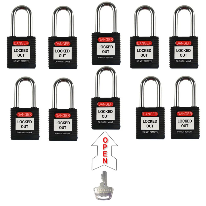 Free Shipping 10PC 38mm Lockout Padlocks Open By Same Keys Steel Shackle Safety Locks