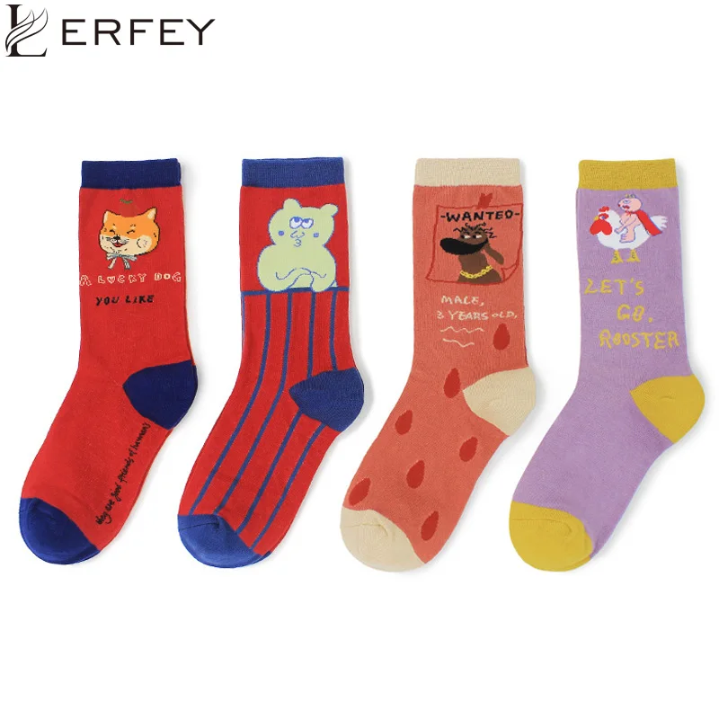 LERFEY женские Носки с рисунком кота лисы медведя Kawaii забавные счастливые