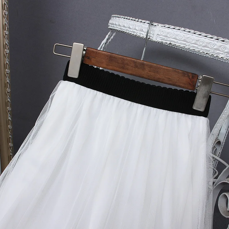 

Mesh Dress Skirt Mid-length Flower Embroidered 2019 New Style Korean-style Pleated Gauze Fairy Long Skirts