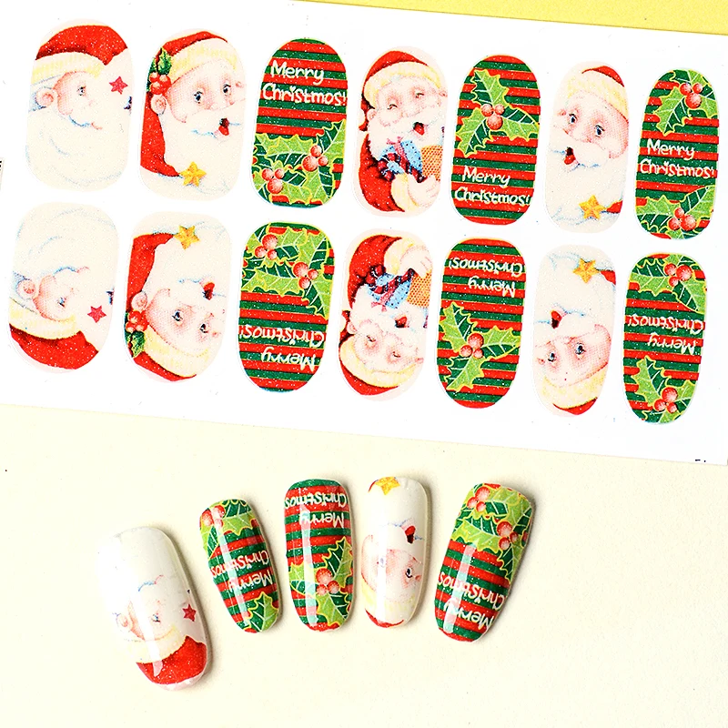 1PC Christmas 3D Nail Art Stickers Decal Slider Santa Claus Snowman Decoration Manicure Nail Wraps Women DIY Nail Art Sticker