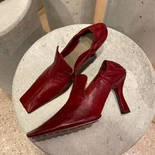 Spring New Square Thin Heel Shallow Mouth Small Leather Shoes A Pedal Mary Jane British High Heels Female Students Shoes