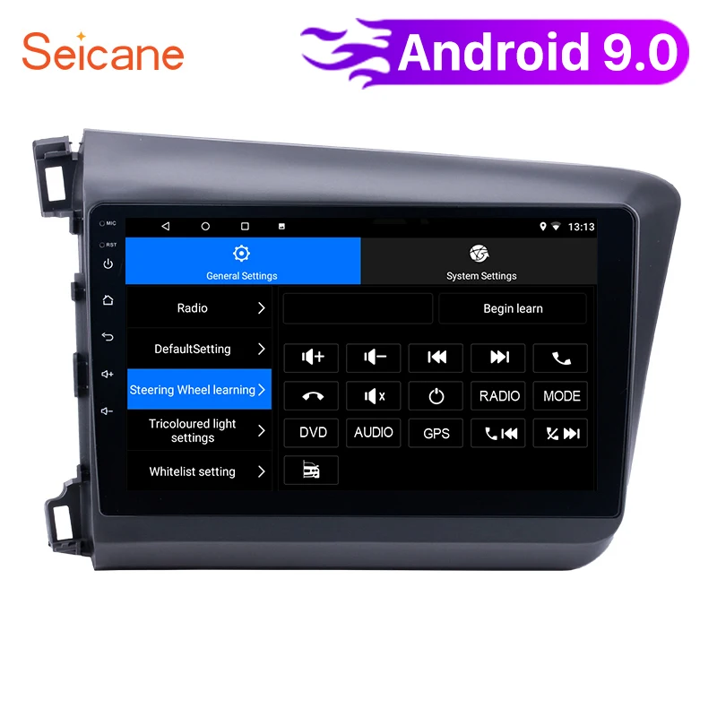 Seicane Android 9.0 for 2012 2013 Honda Civic 10.1 Inch HD Touchscreen Radio GPS Navi Bluetooth Player WIFI SWC support DVR |
