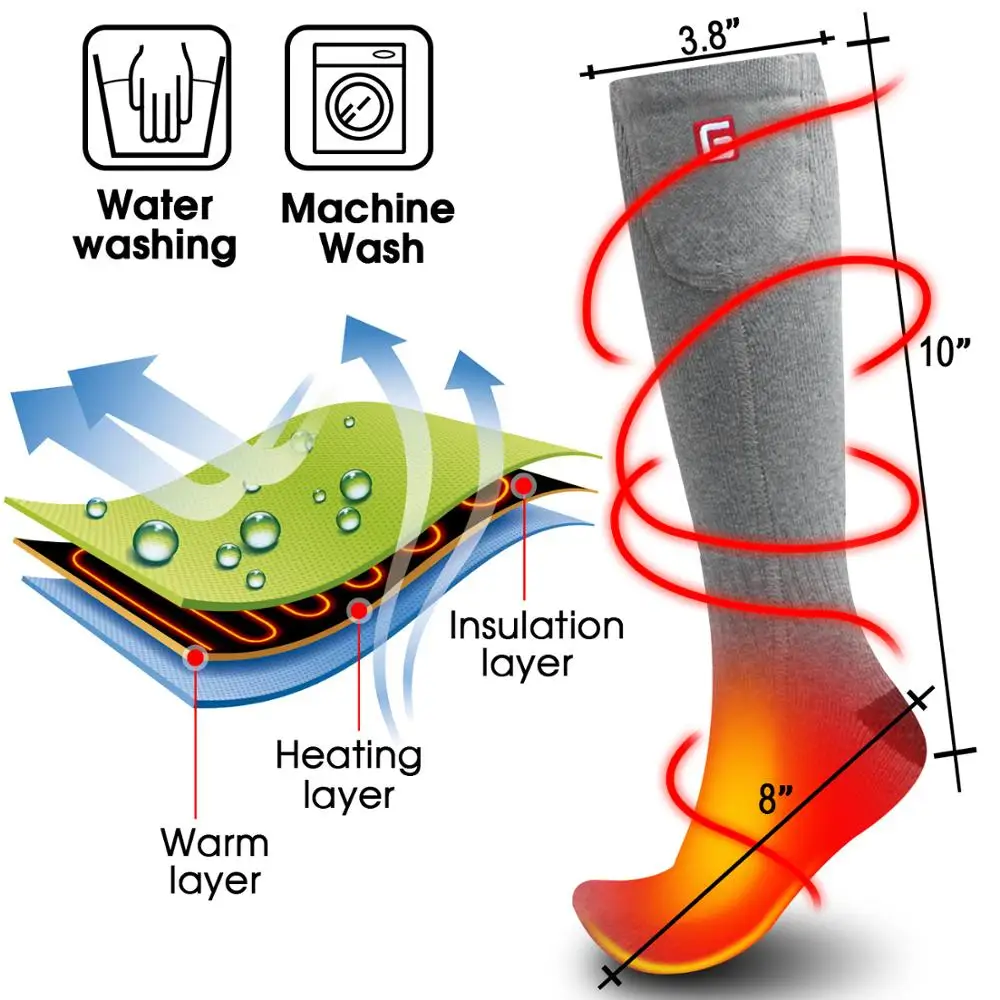 Winter Unisex Heated Socks with Electric Rechargeable Battery Kit for Chronically Cold Feet Thermal Warm Knitting Cotton Sox