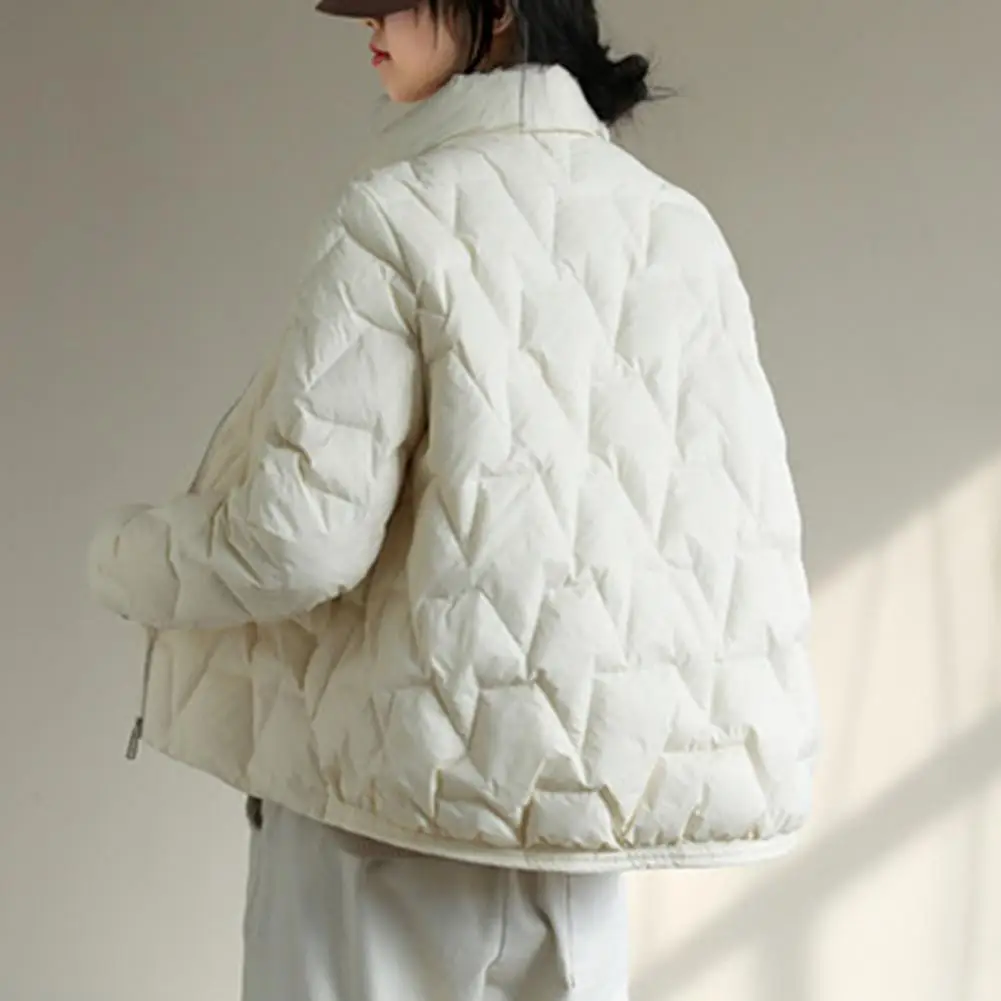 Puffer Jacket Zipper Closure Coat Women Winter All-Match Duck Down Wool Insulated Down Pockets Jacket Outerwear jaqueta feminina