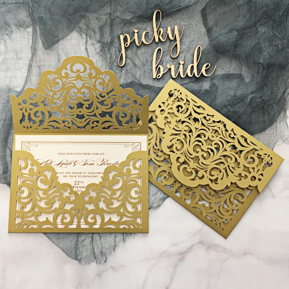 Gold Pocket Wedding Invitations