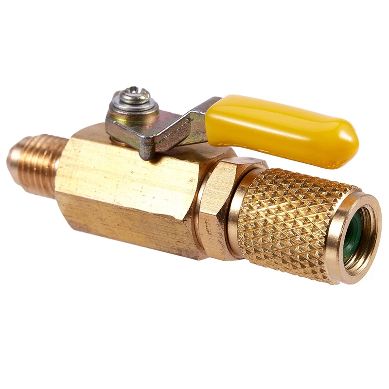 Латунь Прямой шаровые краны 1/4 дюймов SAE 800PSI фитинги для AC высокого давления R410A брандспойт Запчасти кондиционер для установки