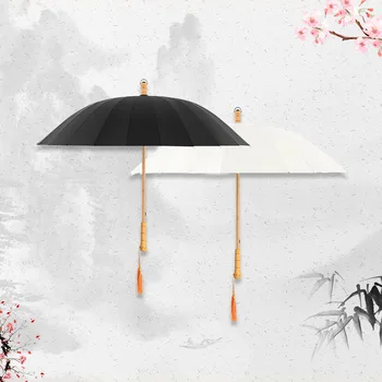 

Windproof Umbrella Retro Forest Straight Rod Solid Wood Handle Umbrella Creative 24 Bone Solid Color Long Handle Umbrella