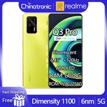 Original realme Q3 Pro 5G Mobile Phone 128GB 6.43"AMOLED 120Hz Refresh rate Dimensity 1100 Octa Core 30W Fast Charge 64MP OTA