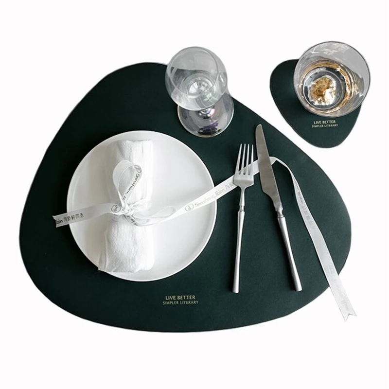 

8pcs/4sets Nordic Creative Leather Kitchen Placemat Waterproof Oil-proof Insulation Mat Simple Cup Pad Home Table Mat Coaster
