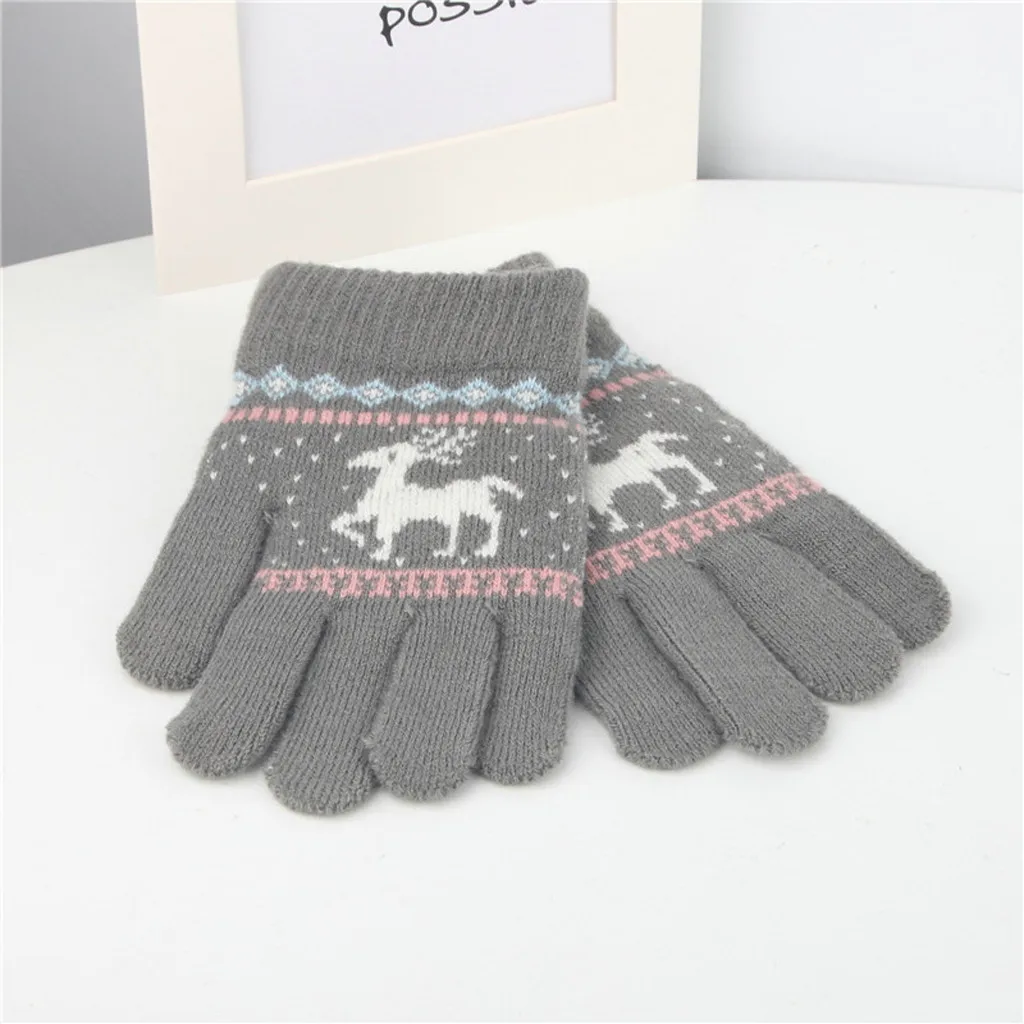 Детские кашемировые теплые перчатки с рождественским оленем; милые плюшевые Нескользящие вязаные перчатки; модные теплые зимние перчатки