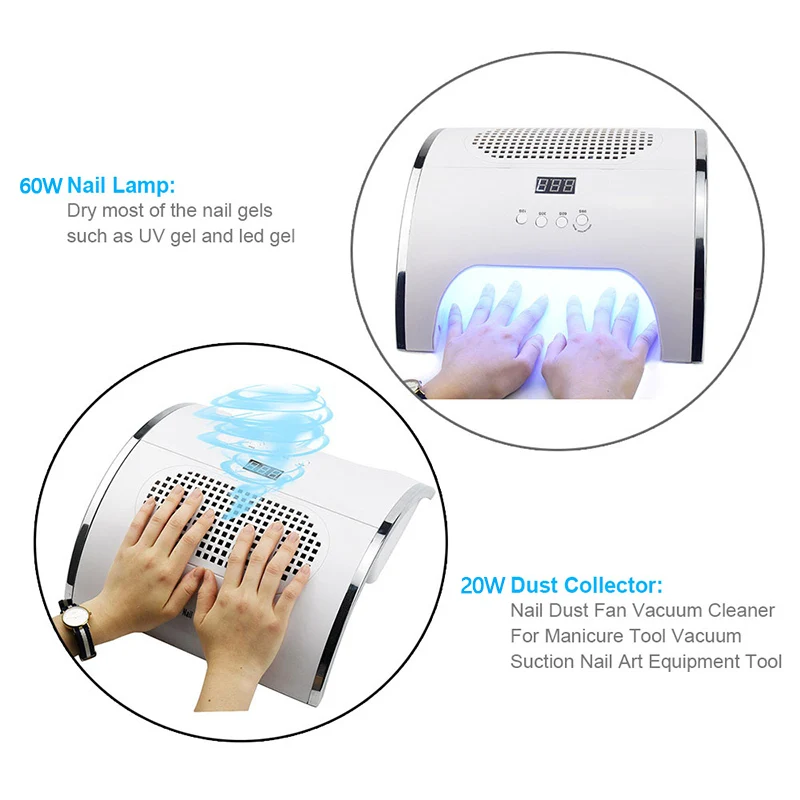  80W 2-IN-1 36 LEDs Nail Lamp & Dual Power powerful Fan Nail Dust Vacuum Suction Collector Machine H