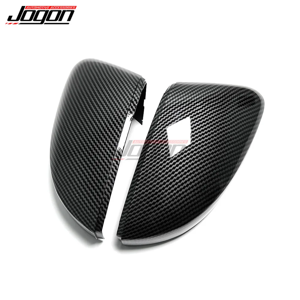 블랙 & 카본 파이버 자동차 사이드 리어 뷰 미러 캡 윙 미러 커버 교체, 폭스바겐 폴로 Mk6 AW GTI 2018 2019 2020 2021