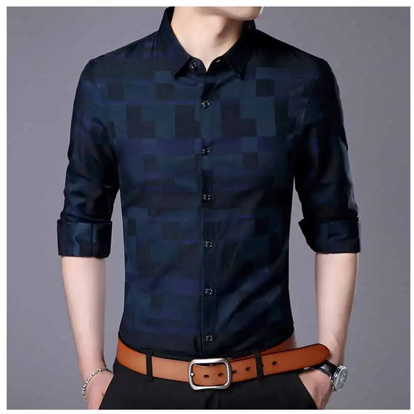 seechart Брендовая весенне-осенняя модная повседневная клетчатая рубашка chemise homme manche, Длинные рубашки, Мужская одежда, мужская деловая рубашка - Цвет: seechart