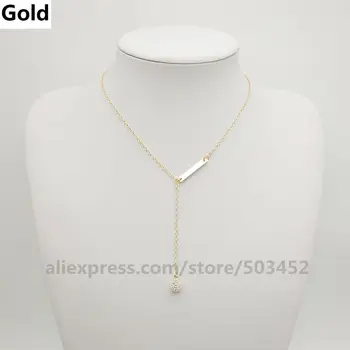 

400pcs/lot One Word Zircon Chain Necklace Alloy Metal Jewellery Simple Necklaces Long Chans Fashion Style ketting Necklace