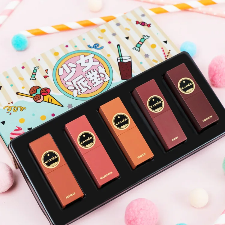Abay New Hot Sale Makeup Set Five Colors Sticks Women Lipstick Matte Lasting Makeup Lipstick Students Mouth Make up - Цвет: Армейский зеленый