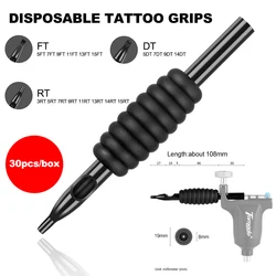 30pcs 19MM Disposable Sterile Black Tattoo Grip Tubes Silicone Grips with Matching Assorted Ft Dt Rt Size for Tattoo Gun Machine