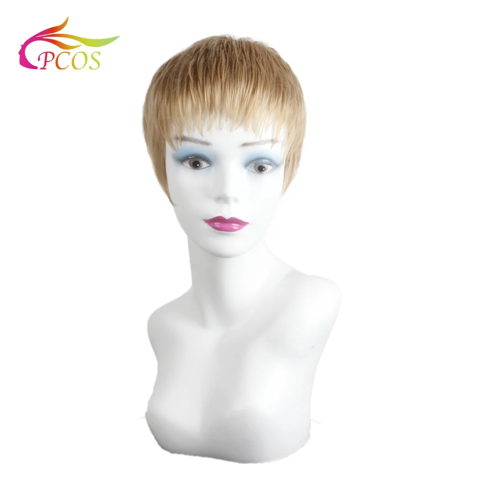 

Short Black or Linen Female Haircut Straight Natural Synthetic Hair Wigs for American Africa Women