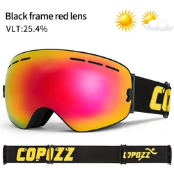 COPOZZ Ski Goggles with Double Layer UV400 Protection and Anti-Fog Technology (Black Frame Red Lens)