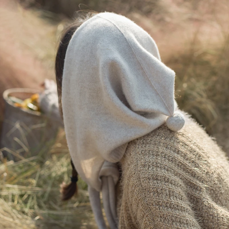 [DEAT] Women Scarf Beige Knitting Fishermen Hat New Round Dome Temperament Fashion Tide All-match Spring Autumn 13E877