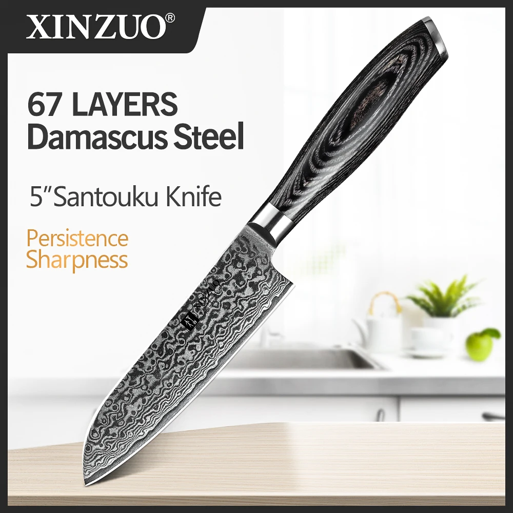 XINZUO 5 &quotSantoku ножи 67 слоев Дамасская сталь японский стиль шеф повар кухонный нож Pakkawood ручка для овощей