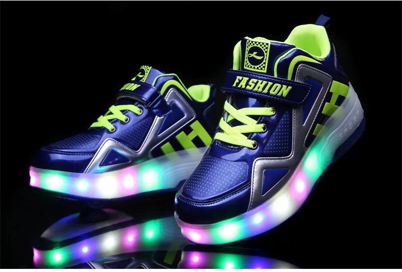 

ULKNN Street Tide TWO Wheels Kids Roller Skate Shoes with LED Flashing Lamp Boy Girl Children Luminous Shoes Youth Sneakers