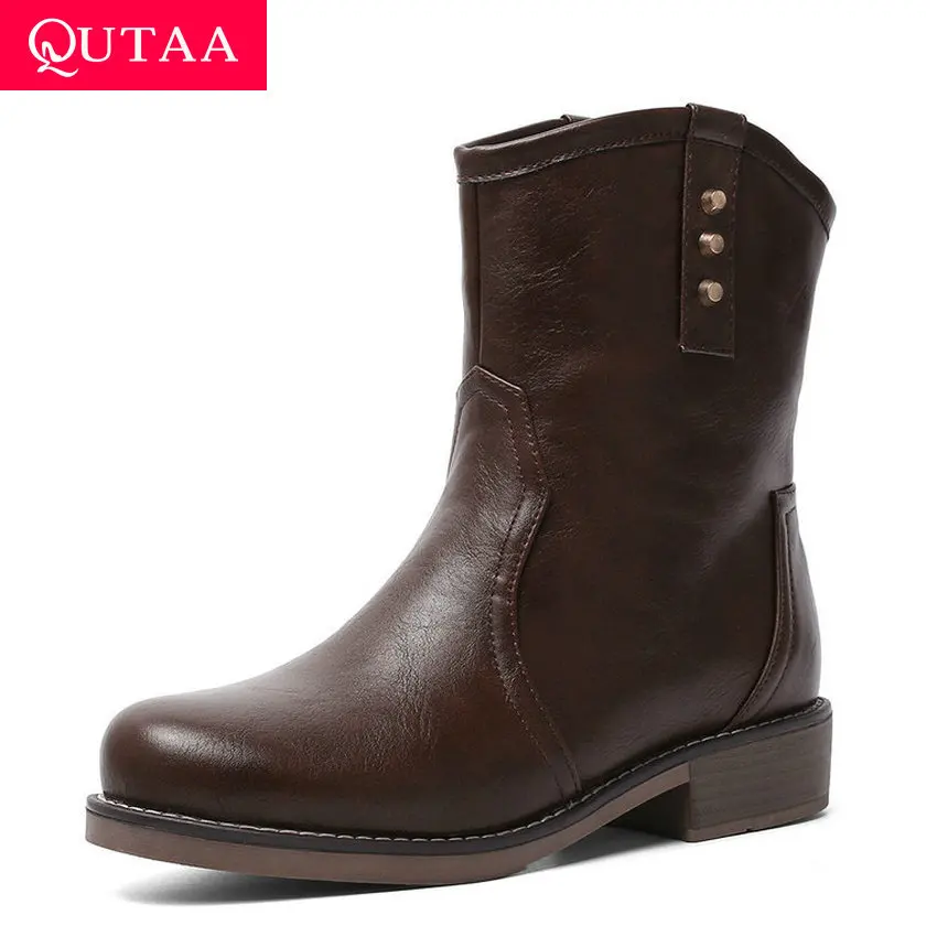 Женские ботинки до середины икры QUTAA повседневные из искусственной кожи с
