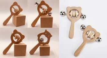 

DHL 100pcs Babys Wood Bear Hand Teething Wooden Ring Chew Teething kids Rattles Play Montessori Toy safer fun