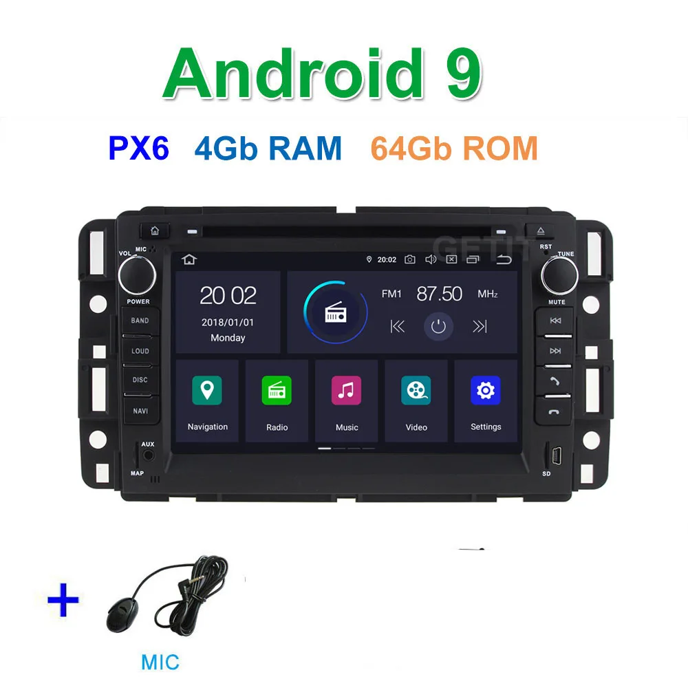 DSP 64G PX6 Android 9 Автомобильный DVD стерео радиоплеер gps навигация для GMC Chevrolet Chevy Yukon Sierra Tahoe Acadia Suburban - Цвет: PX6 4G-RAM 64G-ROM