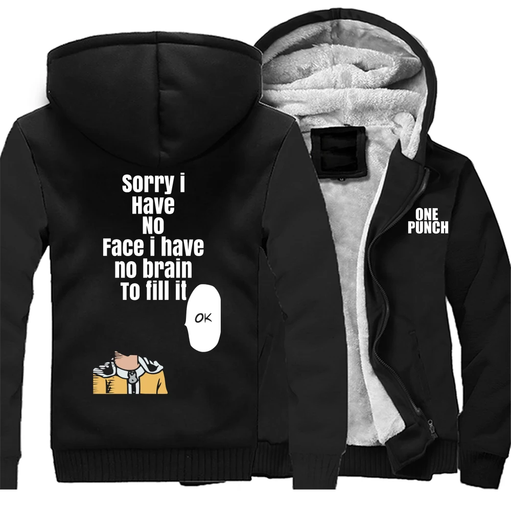 

One Punch Man Saitama Japan Anime Thick Mens Hoodies Jackets Harajuku Funny Desginer Anime Jacket Cool Top Mens Loose Sportswear