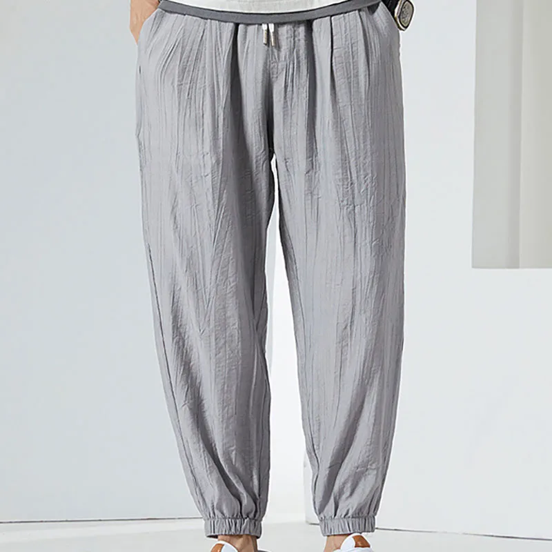 

2021 Summer Men Viscose Solid Harem Pants Black Grey Green Ankle Length Trousers Thin Breathable Cozy Loose Pants Joggers