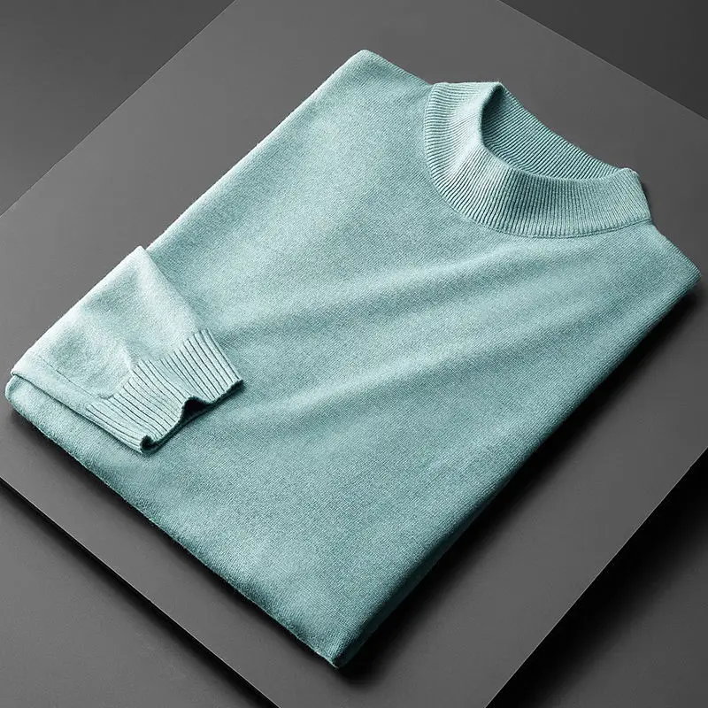 Suéter de Cuello medio alto para hombre, Jersey de punto grueso y cálido, moda coreana, liso, ajustado, Z12, novedad de Otoño de 2020