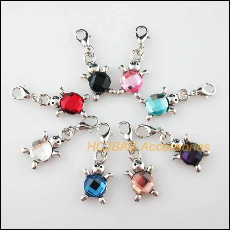 

8 New Animal Tortoise Charms Crystal Mixed Retro With Lobster Claw Clasps Pendants