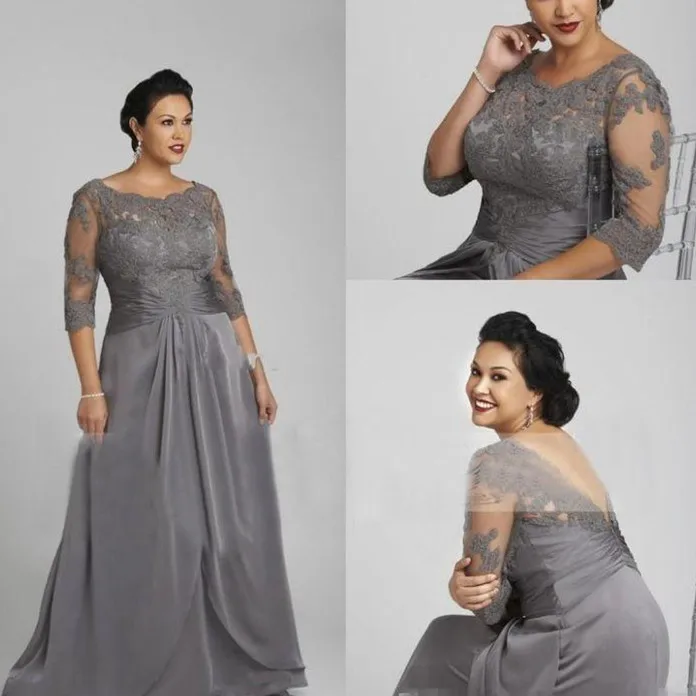 Vestido longo de madrinha из кружева, с вырезом на шее аппликации легкий Топ шифоновое вечернее платье Половина рукава ТРАПЕЦИЕВИДНОЕ длинное платье для матери невесты
