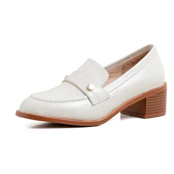 

Women Pumps 4.5cm Square Heels Genuine Leather Shoes Woman Casual Shoes Female Ladies Pumps Black Beige Shoes