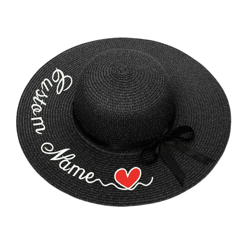 

Embroidery Personalized Custom Text Logo Name Women Sun Hat Large Brim Straw Hat Outdoor Beach hat Summer Cap Party Dropshipping