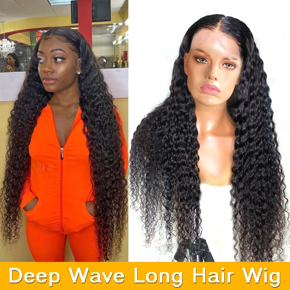 Long Hair Wig 30 Inch Deep Wave Lace Frontal Wig Pre Plucked Brazilian Lace Front Human Hair Wigs For Women 4x4 Lace Closure Wig