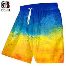 OGKB летние новые пляжные шорты тренд 3D печатных Синий Желтый чернила красочные размера плюс 6XL костюм мужские весенние шорты