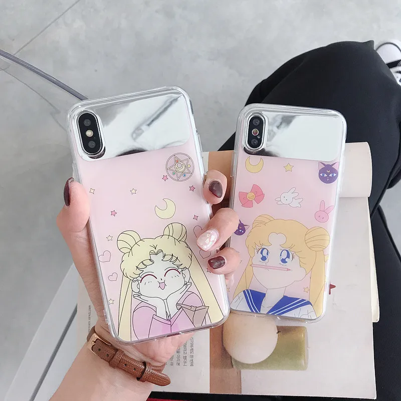 

Phone Case Japan Sailormoon Makeup Mirror For Xiaomi 6 6X 8 9 SE 8 Lite Explore Mix 2s Play Redmi Note 7 Pro Soft TPU Cover Capa