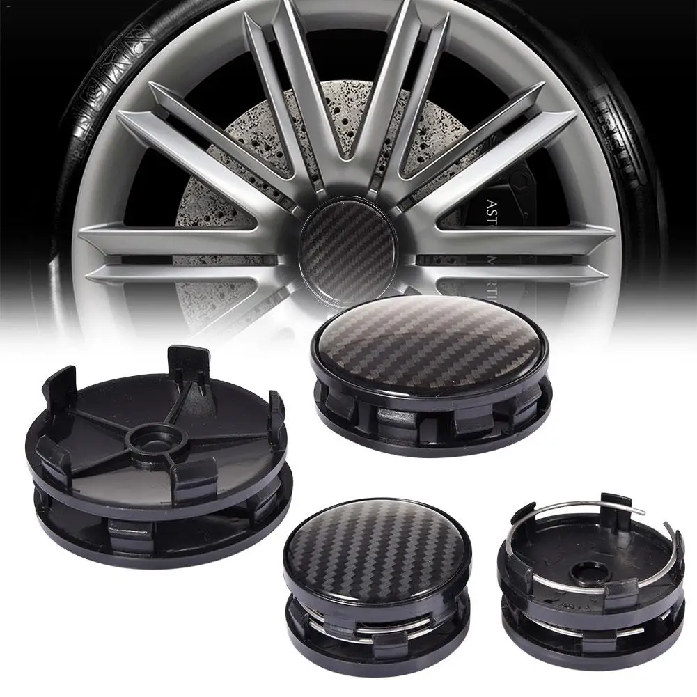 4PCS Carbon Fiber Pattern Texture Car Hub ABS Cover No Logo Modified Hub Center Cover Car SUV Wheel Center Hub Cover Black