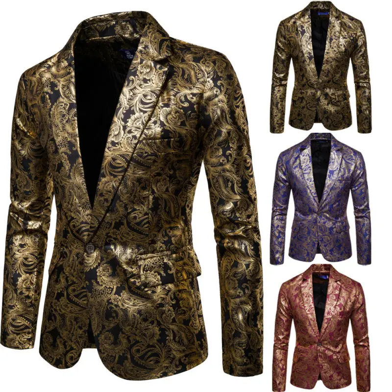 Goocheer Мужская шаль лацкан дизайн блейзера плюс размер черный бархат золотые цветы костюм с пайетками куртка диджейский клубный сценический певец одежда