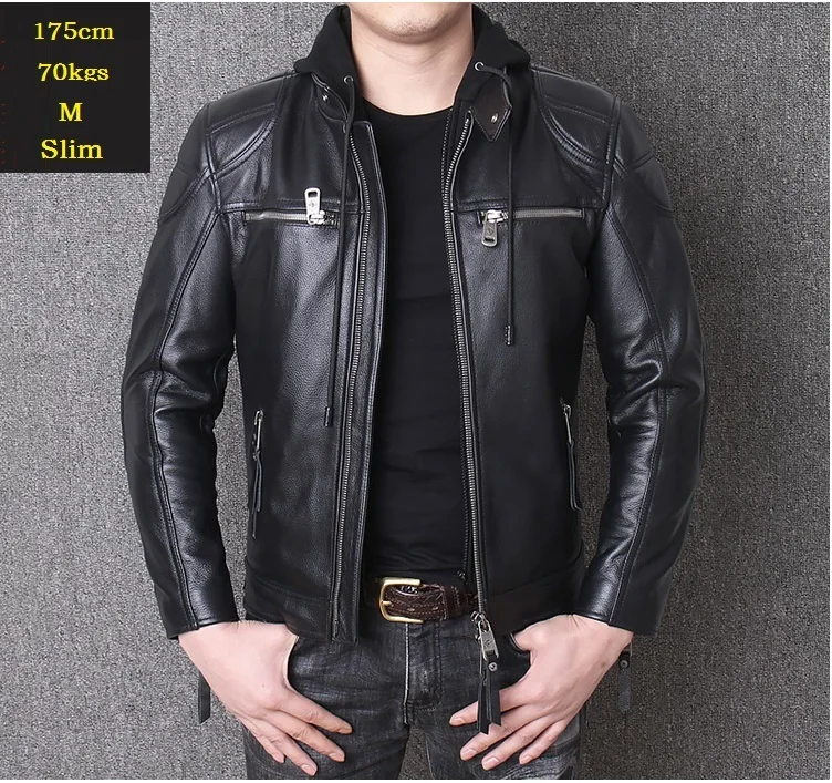 

2020 Free shipping.motor biker genuine leather jacket.New winter black cowhide coat.plus size warm leather jackets,sales
