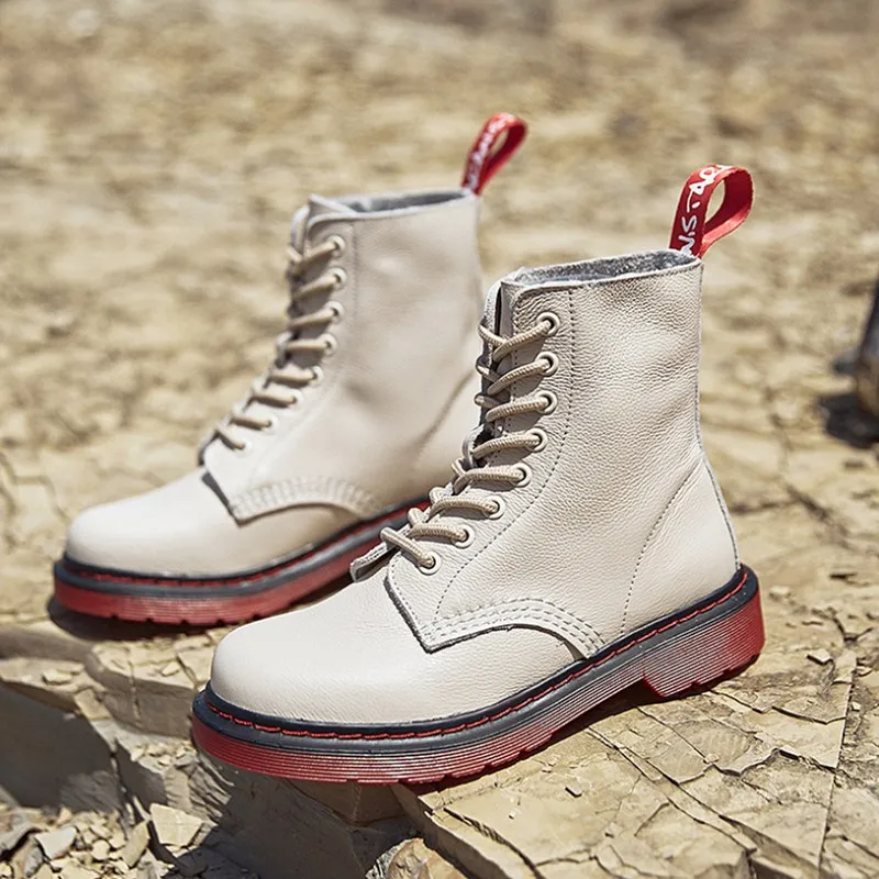 

Martin boots female British wind real leather Booties autumn winter fashion low-heeled comfortable single boots new women shoes