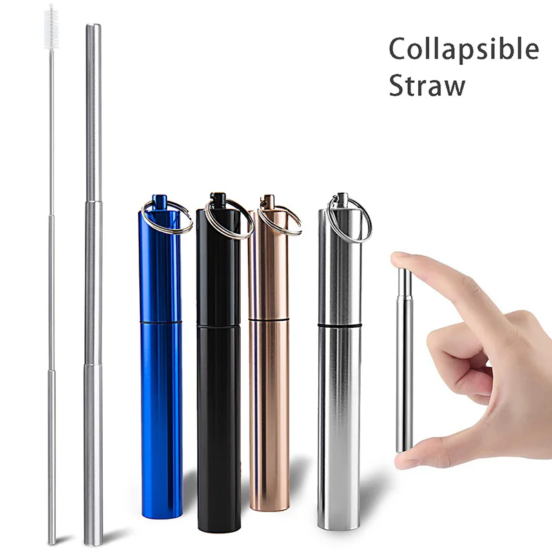 

Stainless Steel Telescopic Drinking Straws Portable Drinking Reusable Straw Metal Mini Travel Straws with Brush for Outdoor