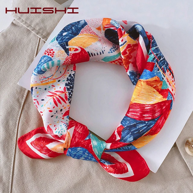 HUISHI Silk Hair Scarf Women Foulard Neck Wrap 53cm Square