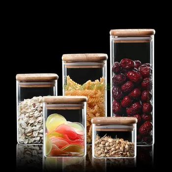 

Square Glass Jar Cereal Dispenser Food Storage Tea Coffee Sugar Jar Honey Transparent Botellas De Cristal Kitchen Items DE50SG