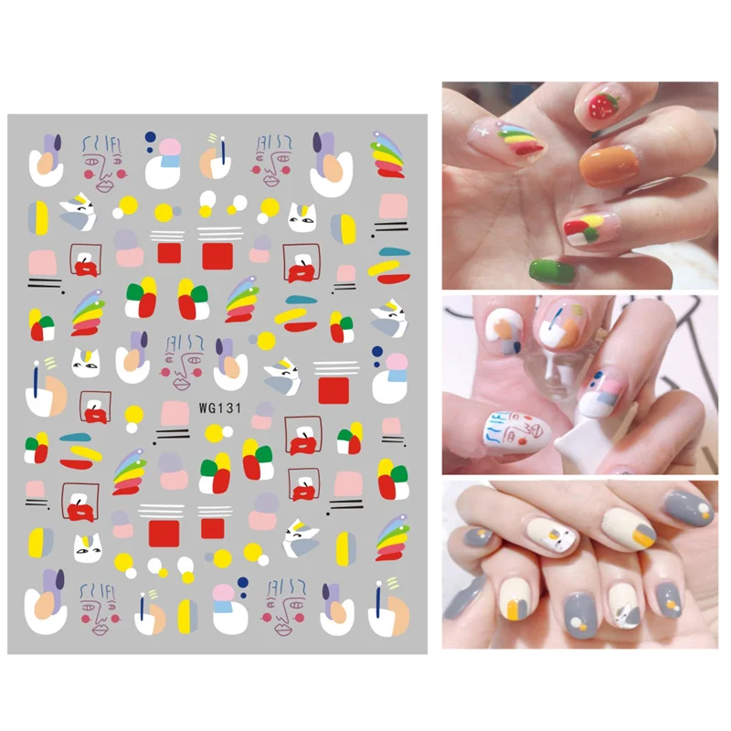 10pcs3D Color Rainbow Nail Art Sticker DIY Adhesive Leaf Nail Art Supplies Flowers Cloud Nail Slider WG131