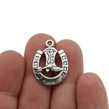 

JAKONGO Antique Silver Plated Horseshoe Boot Charm Pendants for Jewelry Making Bracelet DIY Accessories 25x19mm 10pcs